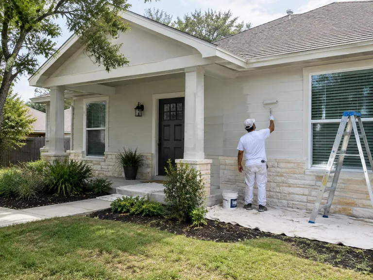 Illustration of a Texas-style house exterior undergoing painting