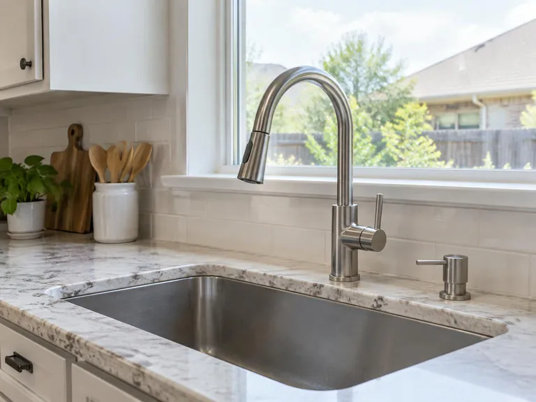 Illustration of a professionally installed modern kitchen faucet