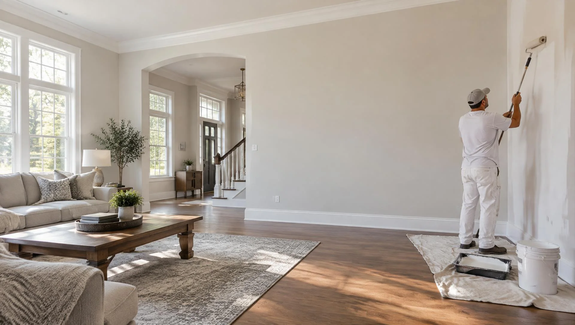 Illustrative photograph of a tradesperson painting a residential interior, not a verified Xtreme project